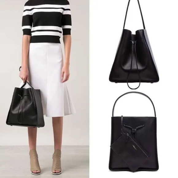 3.1 Phillip Lim Handbags - Authentic 3.1 Philip Lim Black Leather Bucket Shoulder Bag with attached pouch